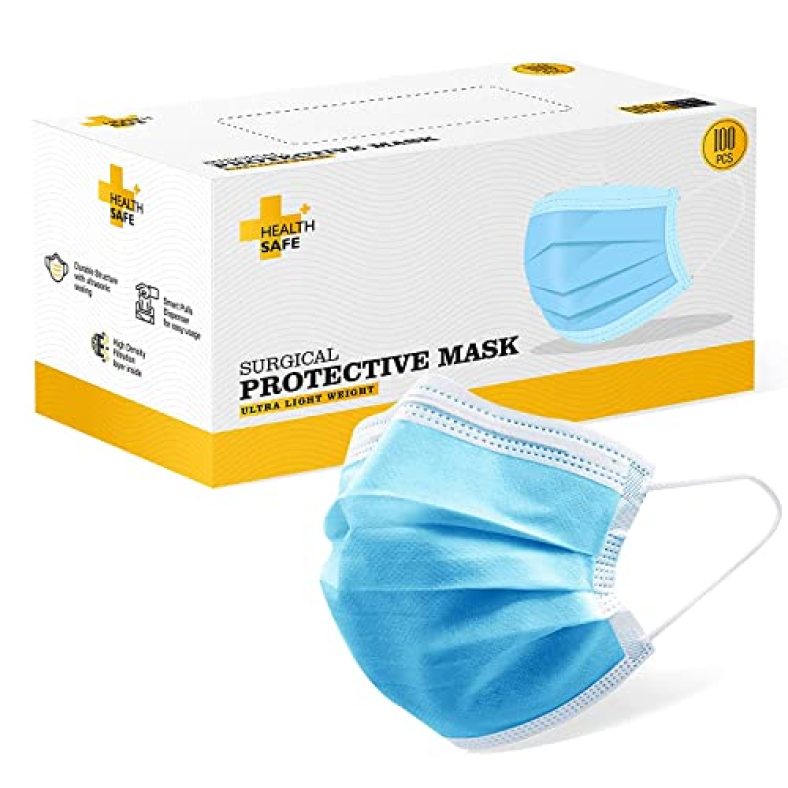 Health Safe 3 Ply Pack Of 100 Ultra Lightweight Disposable Surgical Face Mask (Blue)