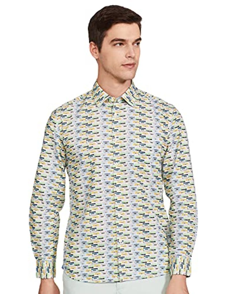 Parx Men’S Printed Slim Fit Shirt (Xmss09363-B2_Light Blue 42)