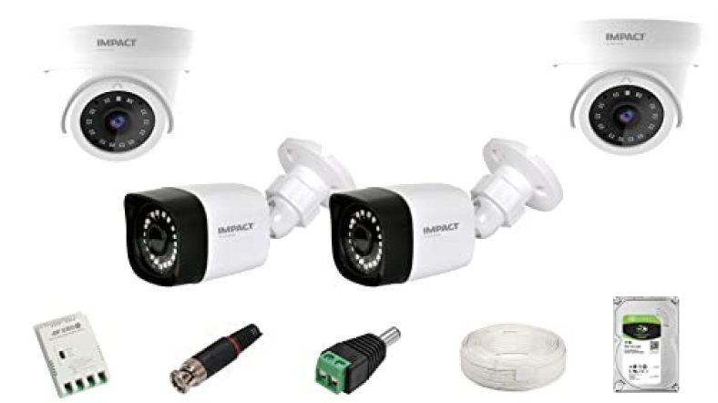 Impact By Honeywell 2 Mp Cctv Kit Without Dvr I With 4 Cctv Cameras I 1 Hard Disk & Accessories I I-Mkit4Ch-1 I Made In India I White