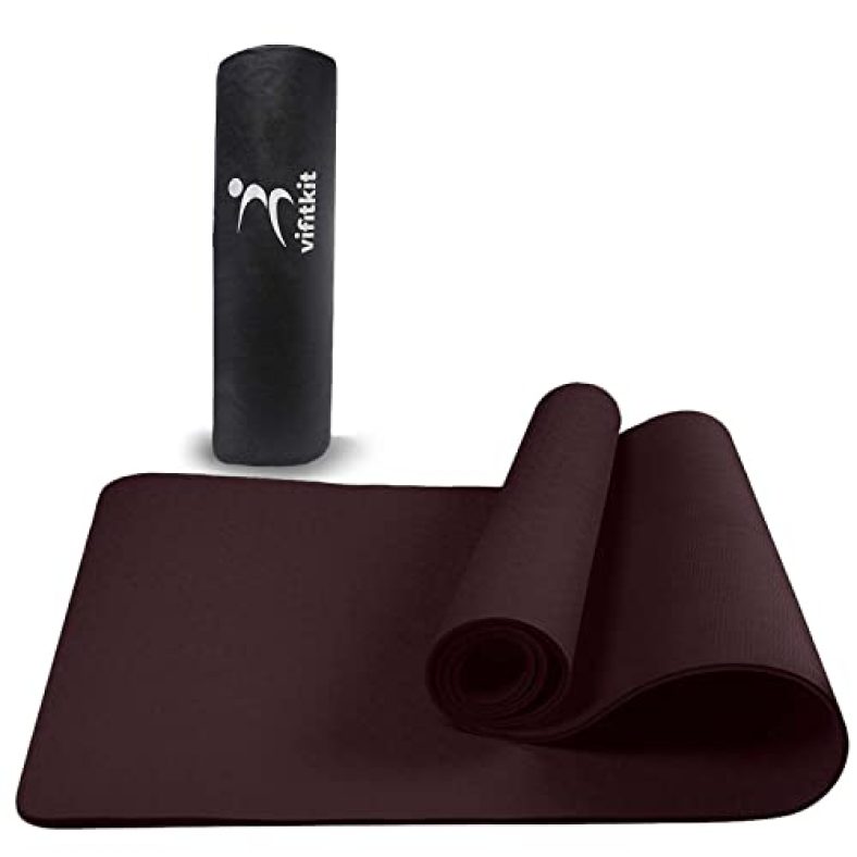 Vifitkit Anti-Skid Yoga Mat With Carry Bag For Home Gym & Outdoor Workout, Water-Resistant, Soft, Easy To Fold (Wine, 4Mm)