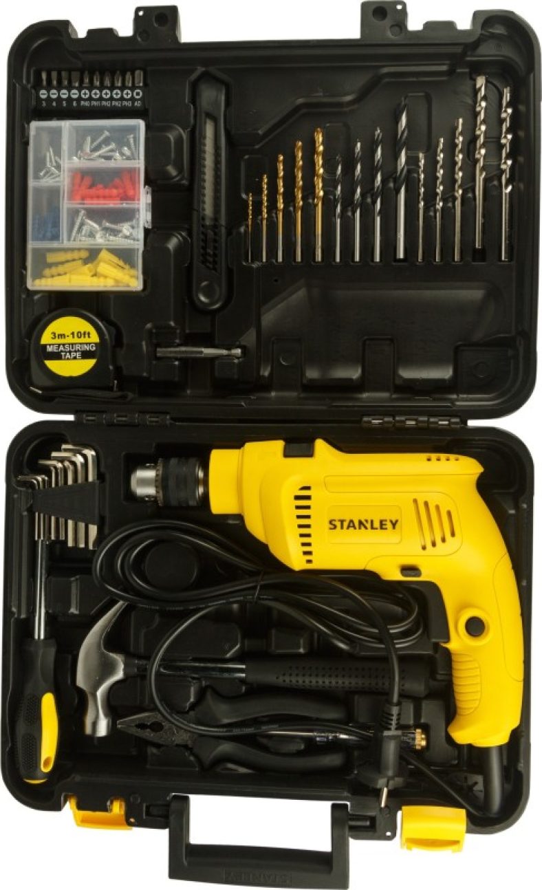 Stanley Sdh550Kp-In 550W Diy 10Mm Single Speed Hammer Drill And Power & Hand Tool Kit(120 Tools)