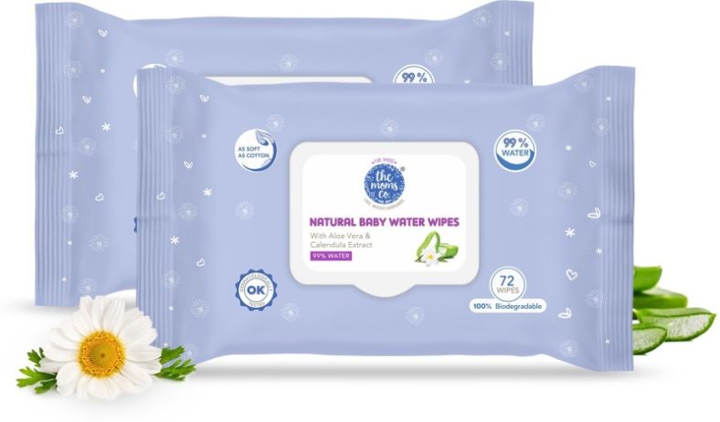 The Moms Co. Natural Baby 99% Water Wipes L Prevents Rashes L Soothe Skin L Aloe Vera & Calendula L 72 Wipes L Pack Of 2(144 Wipes)