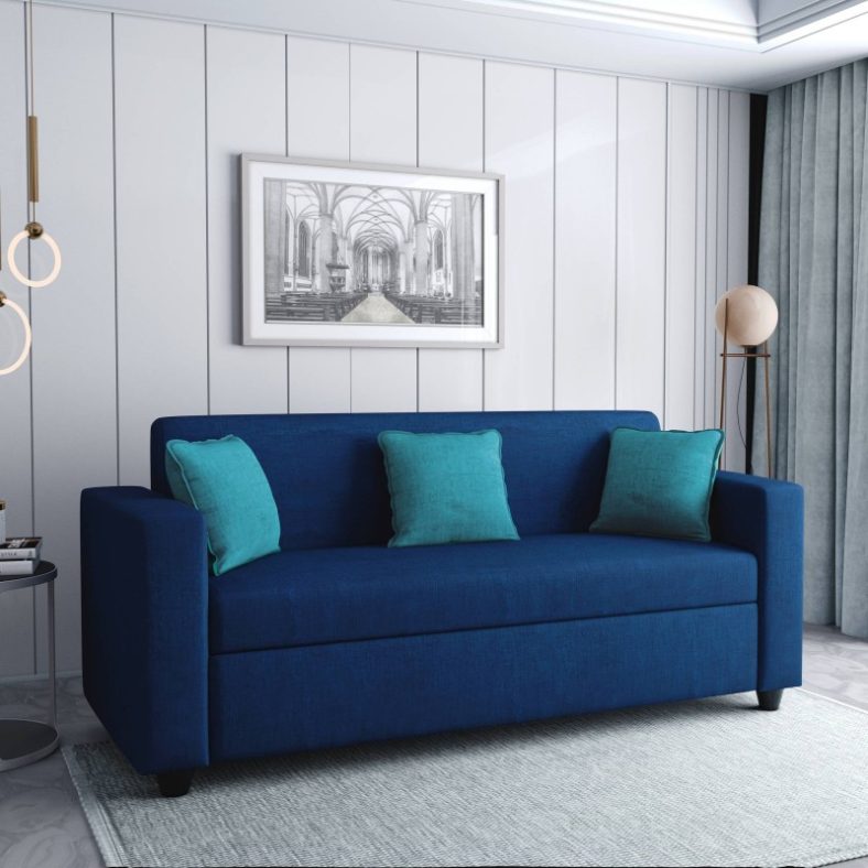 Bharat Lifestyle Desy Fabric 3 Seater  Sofa(Finish Color – Blue, Diy(Do-It-Yourself))