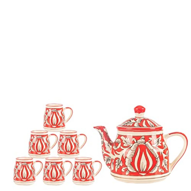 The Cup Store Latest Design Exclusive Ceramic Can Shape Tea Cup With Kettle | 1 Kettle | 6 Tea Cups | Pack Of 7