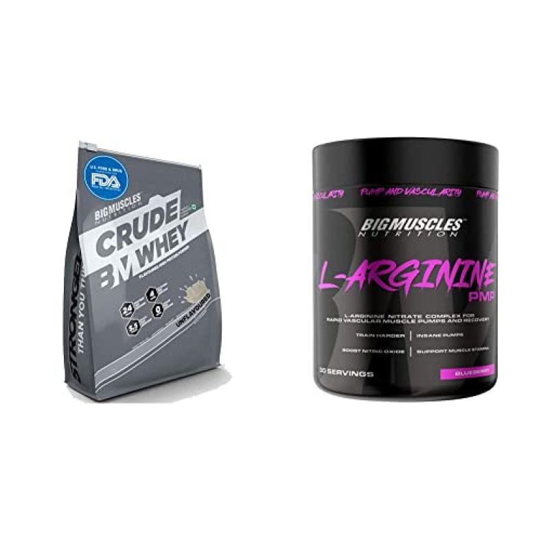Bigmuscles Nutrition Crude Whey 2Kg & L-Arginine Pmp Powder For Adults[30 Serving, Blueberry], 90 Gm