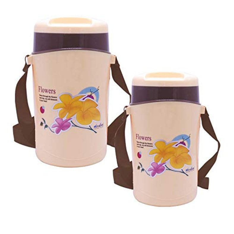 Wonder Plastic Prime Hotline 3 & 4 Insulated Office Lunch Box With Stainless Steel Containers, 2 Pc Lunch Box, Brown Color, Made In India, Kbs01154
