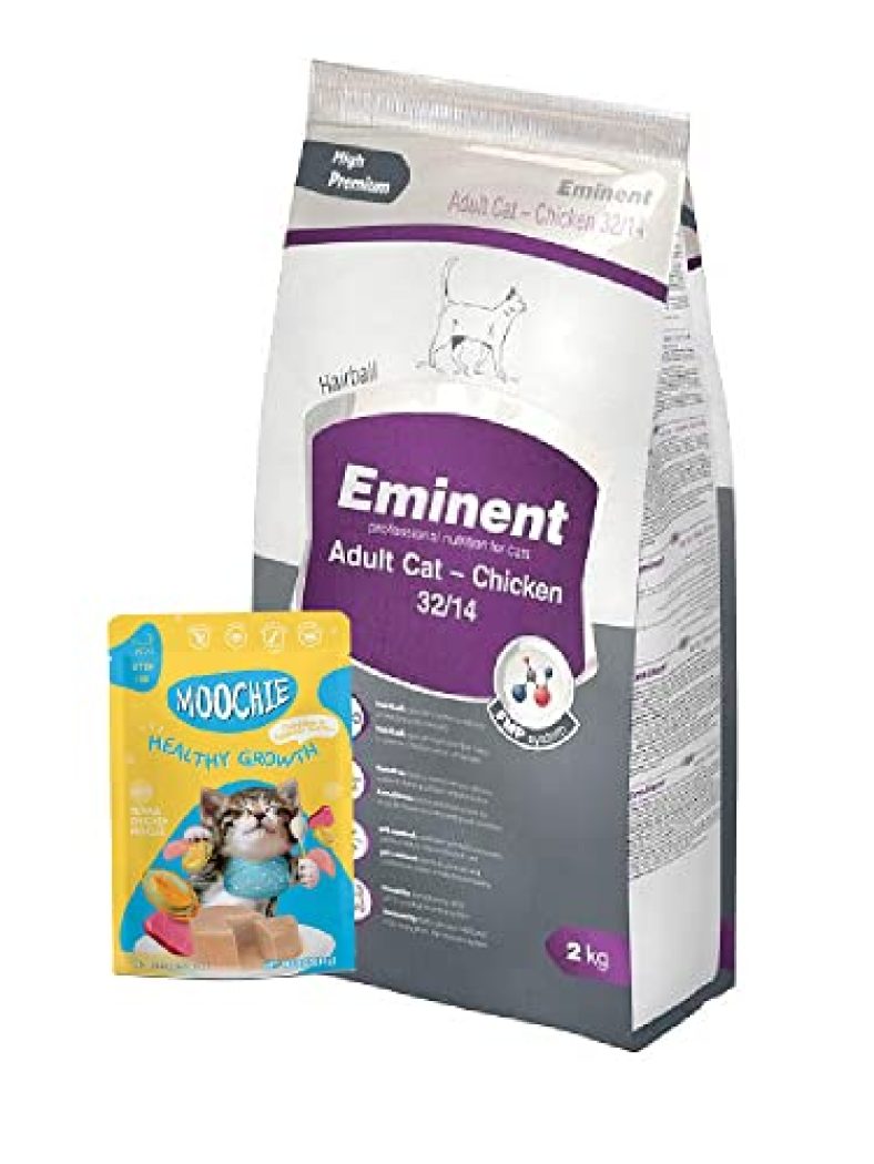 Eminent Cat Adult Chicken 2 Kg Adult Cat Food Eminent Adult Cat With Chicken Flavor + Free Moochie (1 Pouch ) 85G Wet Cat Food Grain-Free Gravy With Tuna Chicken And Salmon Oil