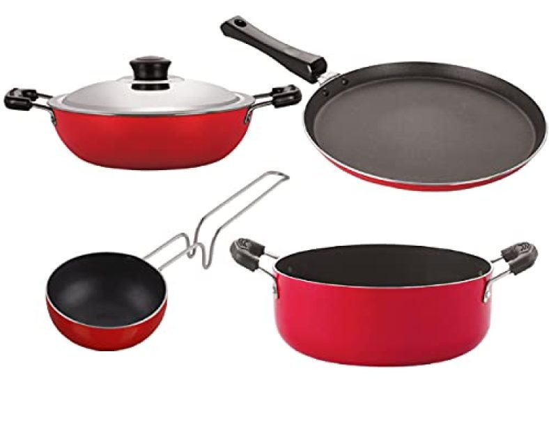Nirlon Non Stick Cookware Set Of 4 Pieces Combo For Wedding Gift (Ft13_Dkd(M)_Vg_Cs24)