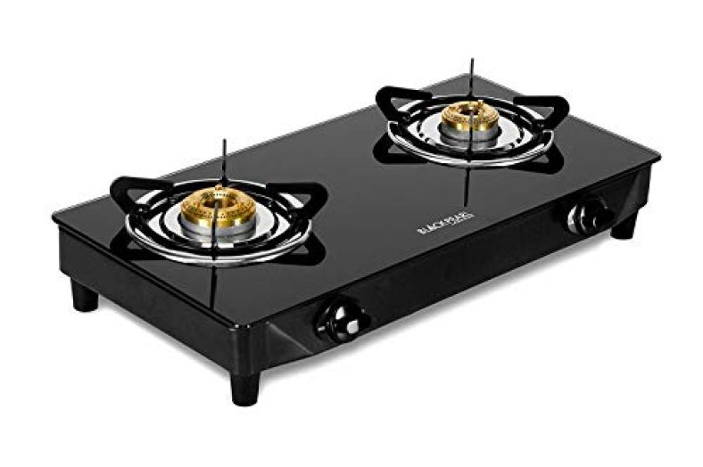 Black Pearl Stainless Steel, Doorstep Service Lifestyle Open Glass Top 2 Burner Gas Stove, Black