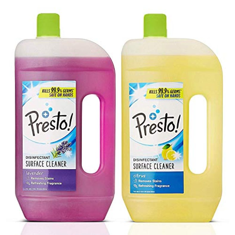Amazon Brand – Presto! Disinfectant Surface/Floor Cleaner, Pack Of 2 – (975 Ml Citrus & 975Ml Lavender)