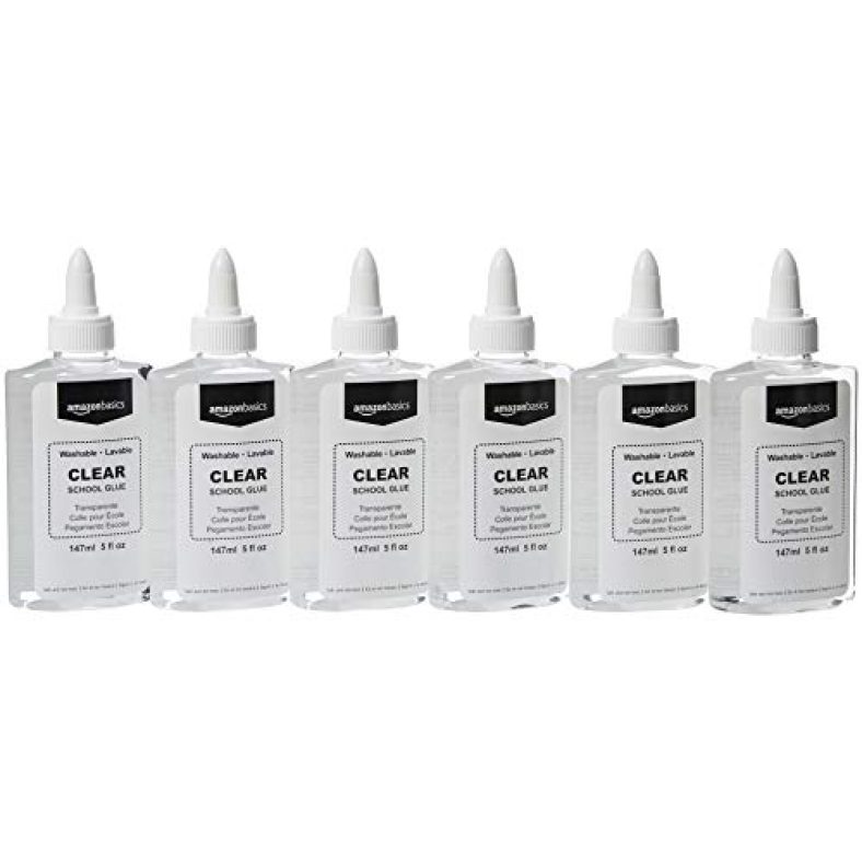 Amazonbasics Washable Liquid School Glue, 5 Oz Bottle, Clear, 6-Pack