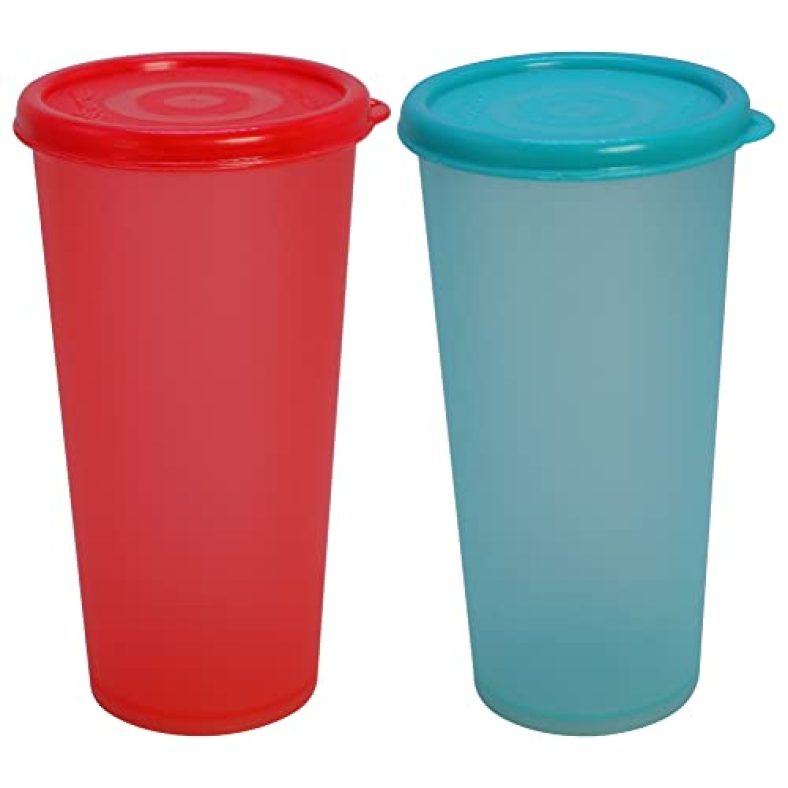 Wonder Plastic Every Day Big Glass Set, 2 Pc Glass 600 Ml, Green Red Color, Made In India, Kbs01117