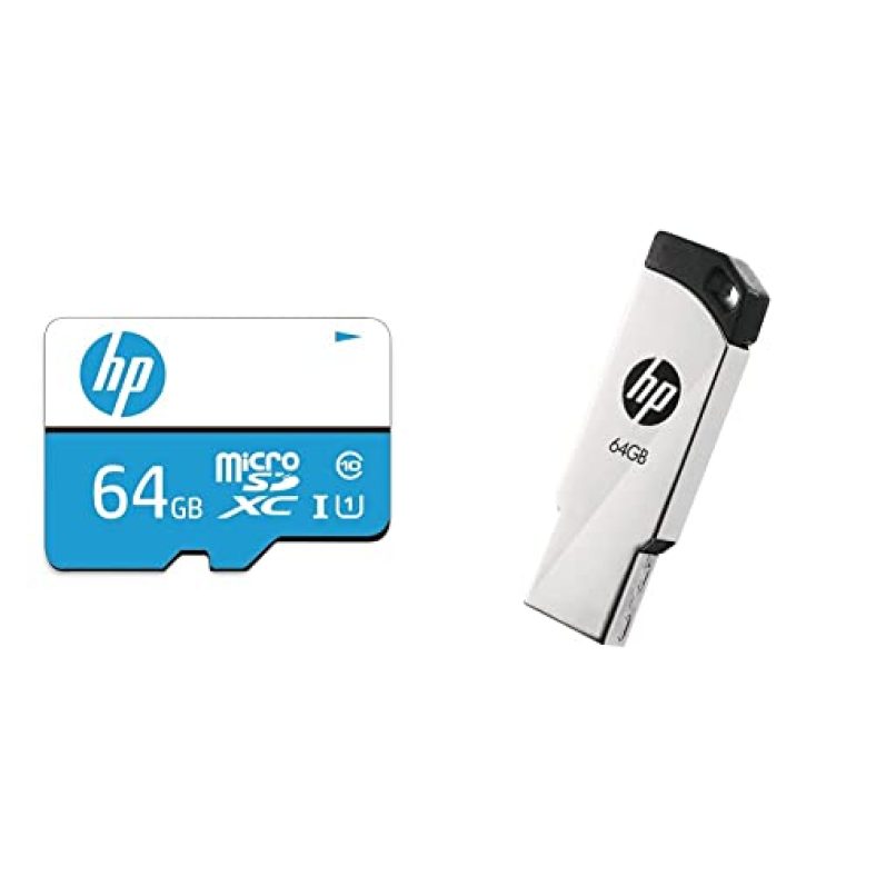 Hp 64Gb Class 10 Microsd Memory Card (Hp-Msdcwau1-64Gb) & V236W 64Gb Usb 2.0 Pen Drive