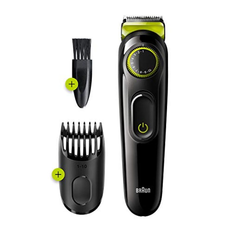 Braun Beard Trimmer Bt3221 And Hair Clipper For Men, Lifetime Sharp Blades, 20 Length Settings, 50Mins Cordless Trimming, Black/Volt Green