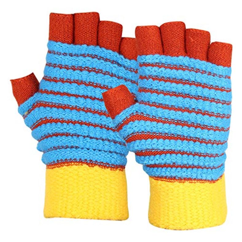 Zacharias Unisex Cut Finger Striped Woolen Gloves Jt-04 (Multicolor; Free Size)