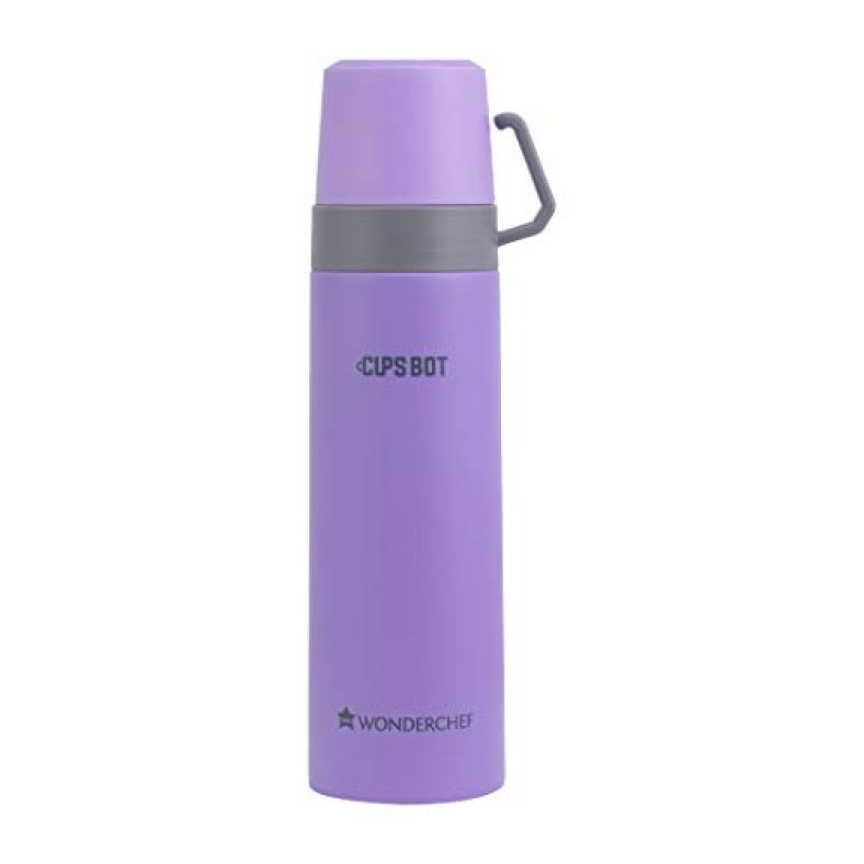 Wonderchef Cups-Bot Stainless Steel Vaccum Insulated Double Wall Hot And Cold Flask, Purple, 500Ml