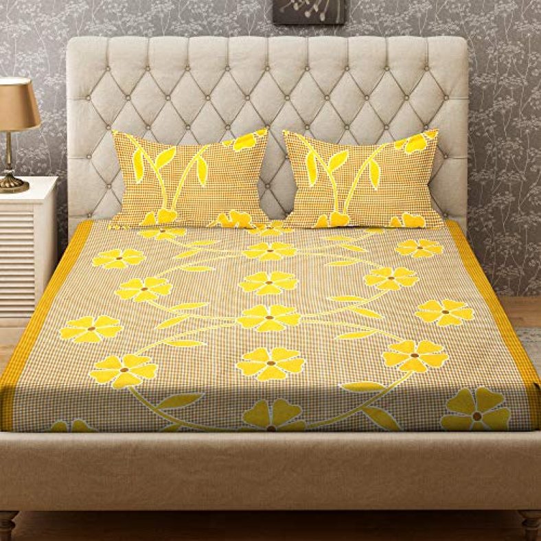 Bombay Dyeing Felix 136 Tc Microfibre Double Bedsheet With 2 Pillow Covers – Yellow