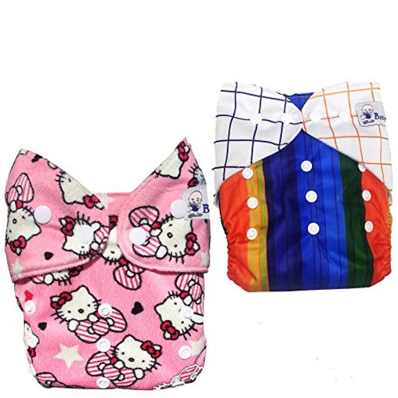 Babymoon (Set Of 2) Reusable Cloth Diaper, Premium Adjustable Size Waterproof Washable Pocket Cloth Diaper Nappie (Pencil & Catroon)