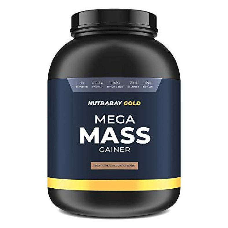 Nutrabay Gold Mega Mass Gainer Protein Supplement Powder – Complex Carbs To Protein Blend (3:1), 40G Protein, 714 Caloreis, 7.8G Bcaas, Easy Digesting Gainer Protein Powder For Men & Women – 2 Kg, Rich Chocolate Crème