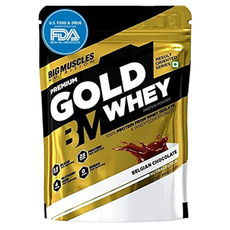 Bigmuscles Nutrition Premium Gold Whey 500G Whey Protein Isolate Blend | Usa Fda Regd. Brand| 25G Protein Per Serving [Belgian Chocolate]