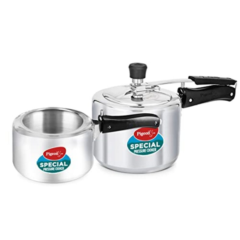 Pigeon By Stovekraft Aluminium Pressure Cooker 2 And 3 Litre Inner Lid With Non Induction Base, Silver, Medium (14457)