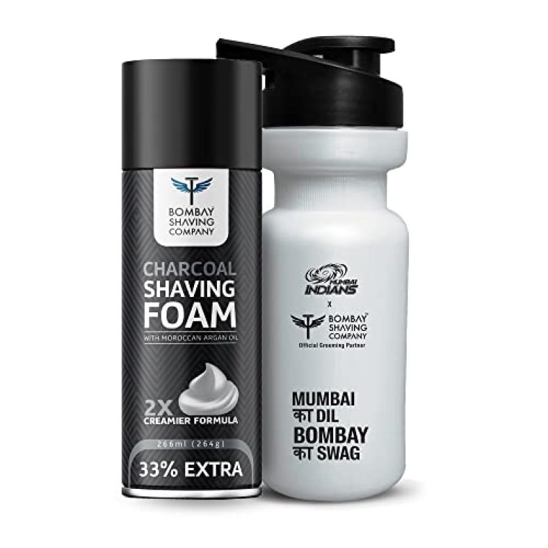 Bombay Shaving Co Charcoal Shaving Foam, 266 Ml (33% Extra) With Activated Charcoal & Moroccan Argan Oil With Sipper Bottle