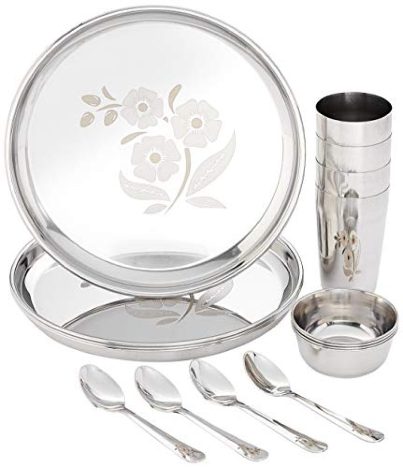 Amazon Brand – Solimo Stainless Steel Dinnerware Set, 16 Pieces