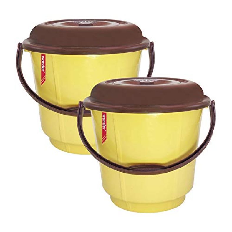 Wonder Plastic Prime Bucket With Lid Set, 2 Pcs Bucket, 18 Ltr, Yellow Color, Made In India,