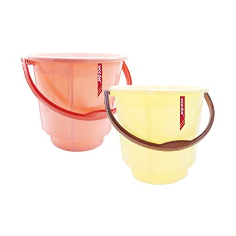 Wonder Plastic Prime Bucket Set, 2 Bucket, 9 Liters, Pink & Yellow Color, Made In India