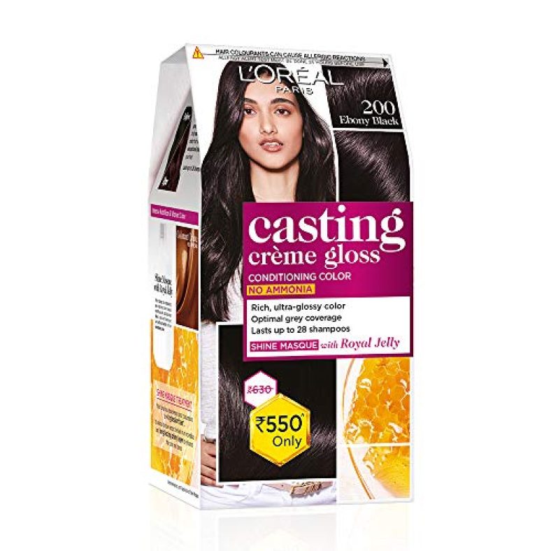 L’Oreal Paris Semi-Permanent Hair Colour, Ammonia-Free Formula & Honey-Infused Conditioner, Glossy Finish, Casting Crème Gloss, 200G – Ebony Black 200