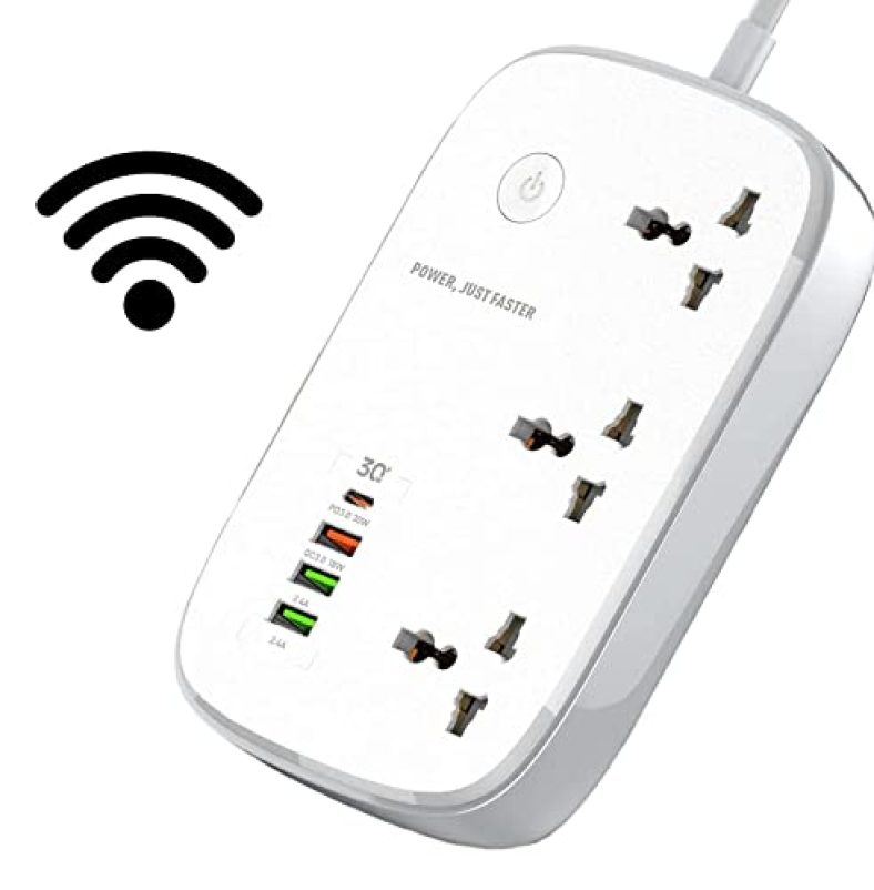 T Teclusive 2500W 10A Smart Wifi Extension Power Strip With Type C Usb Ports | 3 Power Sockets With 30W Type C Pd Qc 3.0 Fast Usb Port | Multi Port Extension With Usb | App Control