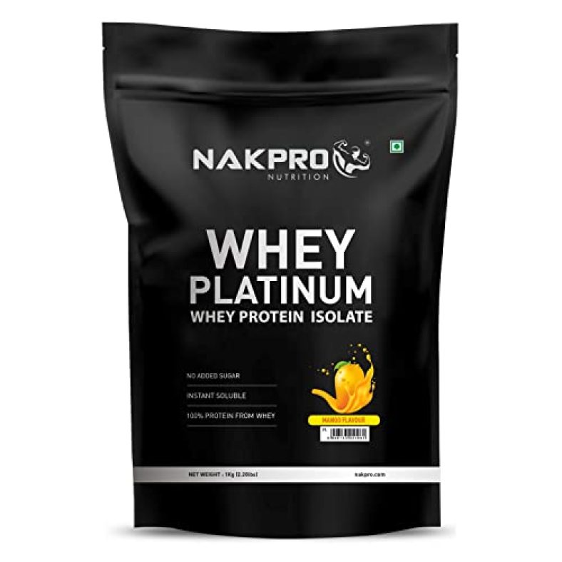 Nakpro Platinum 100% Whey Protein Isolate | 28.11G Protein, 6.42G Bcaa | Easy Mixing, Low Carbs, Easy Digesting Whey Protein Supplement Powder For Men, Women & Athletes | 1 Kg Mango Flavour (30 Servings)