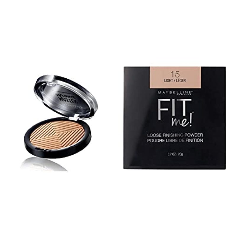 Maybelline New York Face Studio Master Chrome Metallic Highlighter, Molten Gold, 6.7G & Maybelline New York Fit Me Loose Finishing Powder, 15 Light, 20G