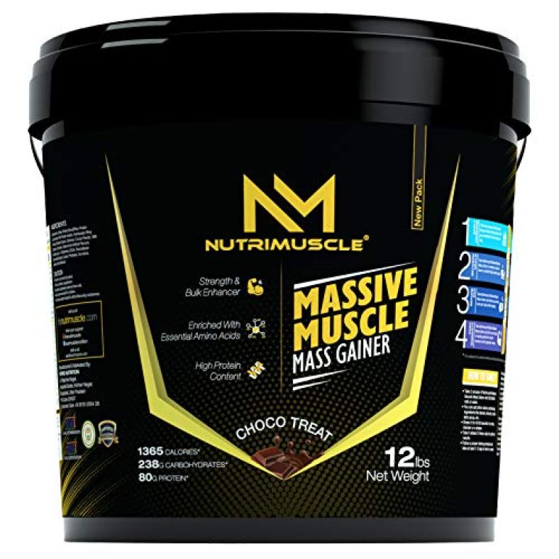 Nutrimuscle Massive Muscle Mass Gainer – 12Lbs – Choco Treat Flavour – For Muscle And Mass Gain – Made In India