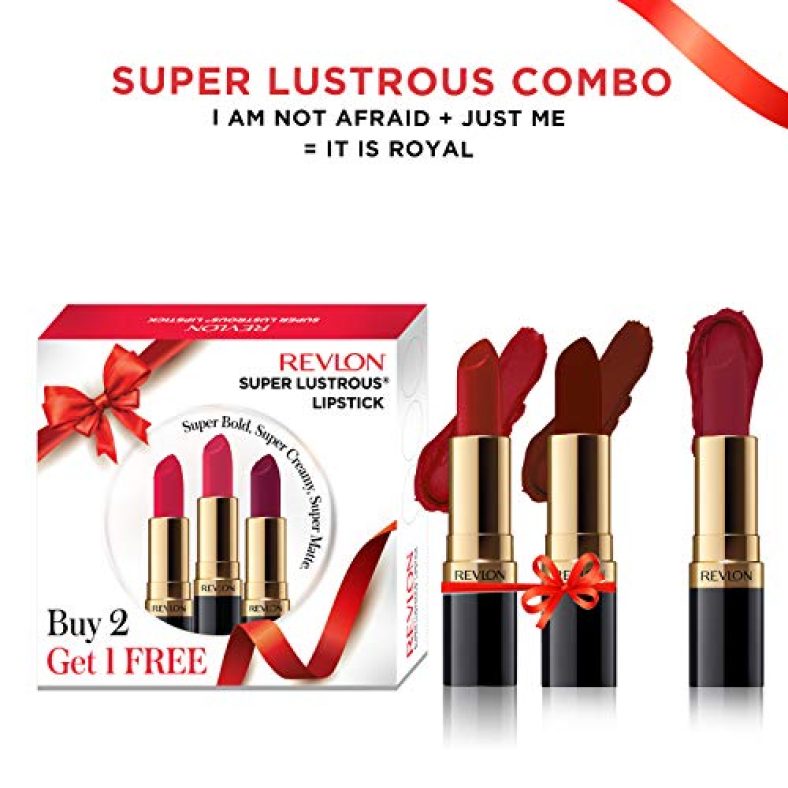 Revlon Super Lustrous Lipstick Combo Offer, Buy 2 Get 1 Free, I Am Not Afraid, Just Me & It Is Royal, 4 Ml (Pack Of 3)