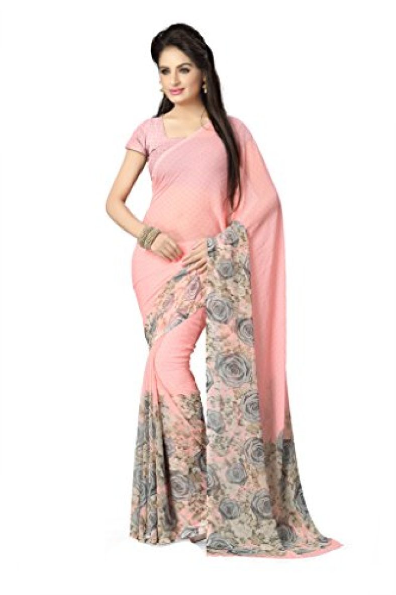 Vaamsi Women’S Chiffon Saree With Blouse Piece (Rc3181_Pink_One Size_Pink)