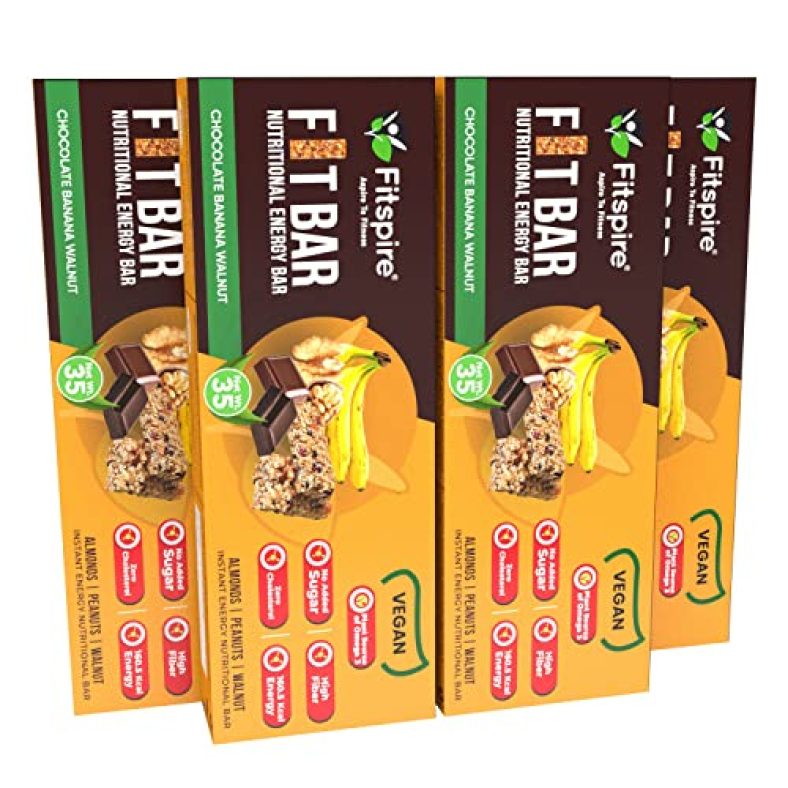 Fitspire Fit Energy Bar, 100% Vegan, Provide Instant Energy & Essential Nutrients, Boosts Athletic Performance, Improves Muscle Recovery Made With Natural Ingredients Pack Of 4 (Chocolate Banana Walnut)