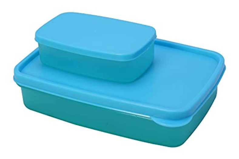 Wonder Prime Plastic Bon Bon Small Leak-Proof Lunch Box, 1 Pc Lunch Box With 2 Saparate Leak-Proof Container, Green Color, Made In India