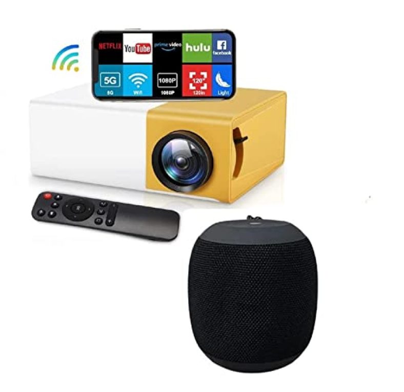 Techking (Today Deal Only With 15 Years Warranty) Mini Projector,Portable Movie Projector,Smart Home Projector,Neat Projector For Ios,Android,Windows,Ps5,Laptop,Tv-Stick,Compatible With Hdmi,Usb,Audio,Tf Card,Av And Remote Control With Waterproof Portable Speaker, Built-In Microphone, 360 Hd Surround Sound
