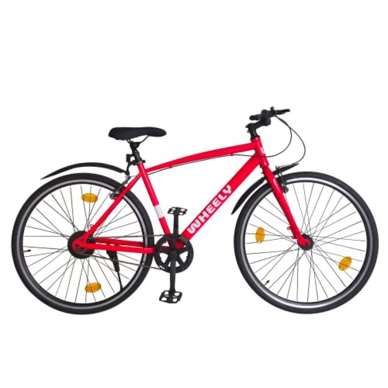 Wheely Flame, 700C Hybrid Bike For Men And Women, Single Speed, 18″ Steel Frame, Red Colour, Ideal For 15+ Yrs, Height 4.10 To 5.8 Feet