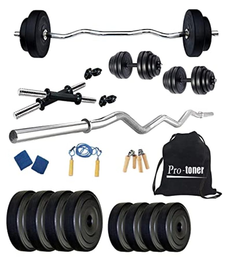 Protoner Home Gym 12 Kgs, 3 Kg X 4 Plates, 1 X 3 Feet Bar,2 X Dumbbell Rods And Accessories
