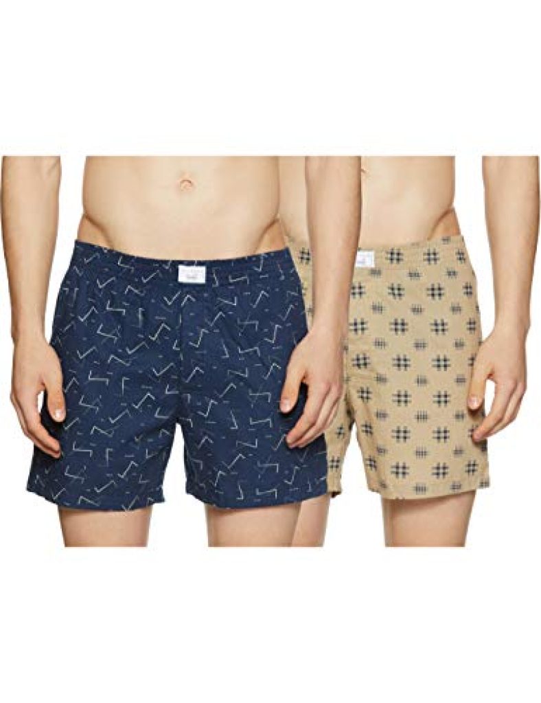 Diverse Men’S Slim Printed Boxer Shorts (Dcmbs01Sc08L03-48_Navy, Beige_S)