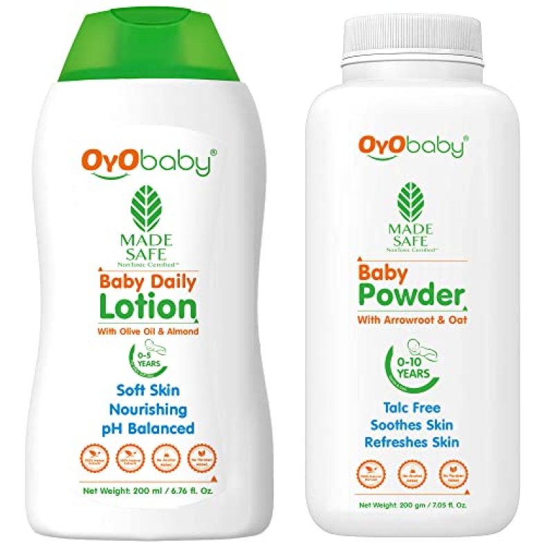 Oyo Baby® New Born Combo Daily Moisturizing Natural Baby Lotion And Natural Dusting Baby Powder For New Born Babies Parabens & Sls Free 200Gm Each