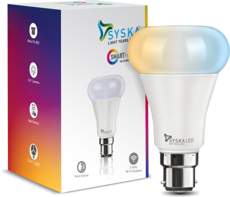 Syska Smart Pumpkin Wi-Fi 9W Bulb 3In1 Cct (Color 3000K-4000K-6500K) Smart Bulb