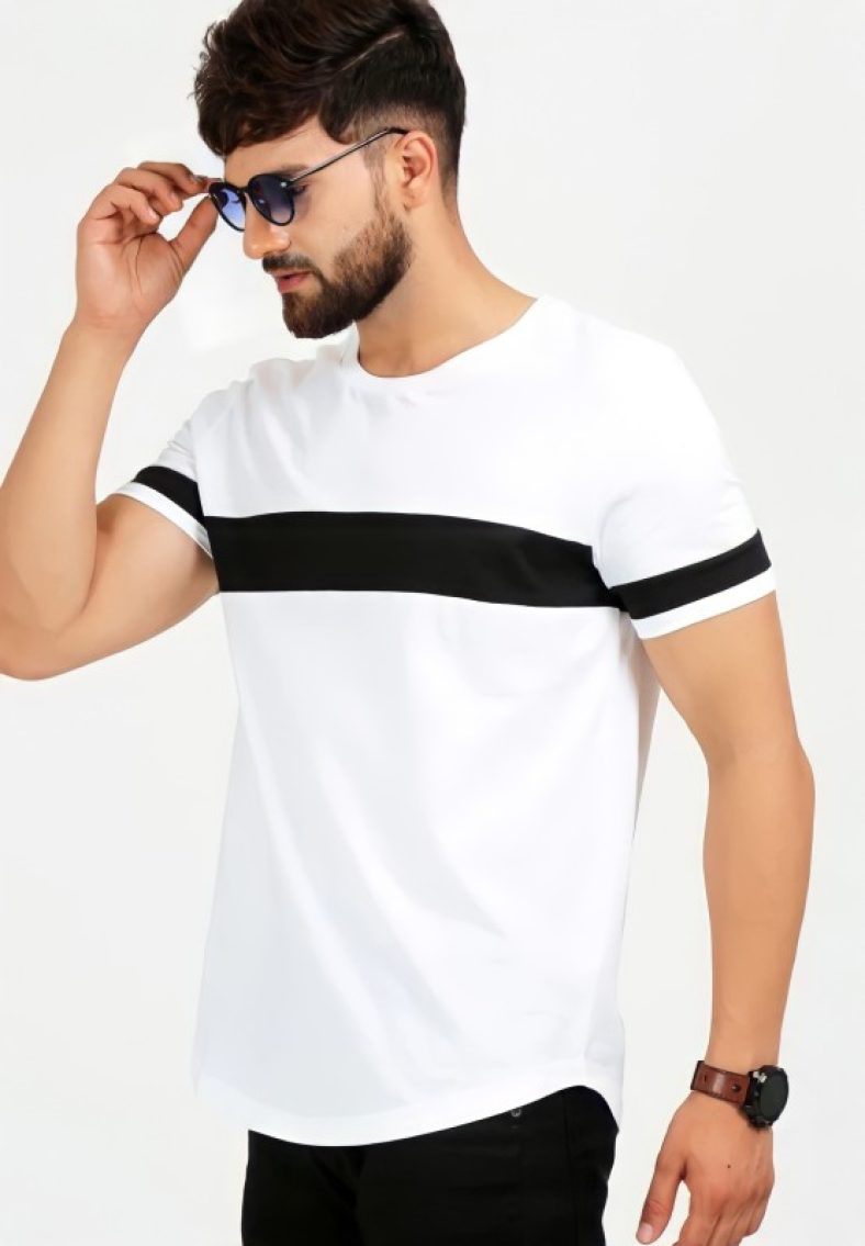 Lifeidea Solid Men Round Neck White, Black T-Shirt