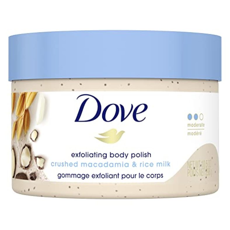 Dove Exfoliating Body Polish| Body Scrub |Deeply Nourishing Crushed Macadamia And Rice Milk |Moisturises & Brightens Skin | Sulphate Free|298Gm