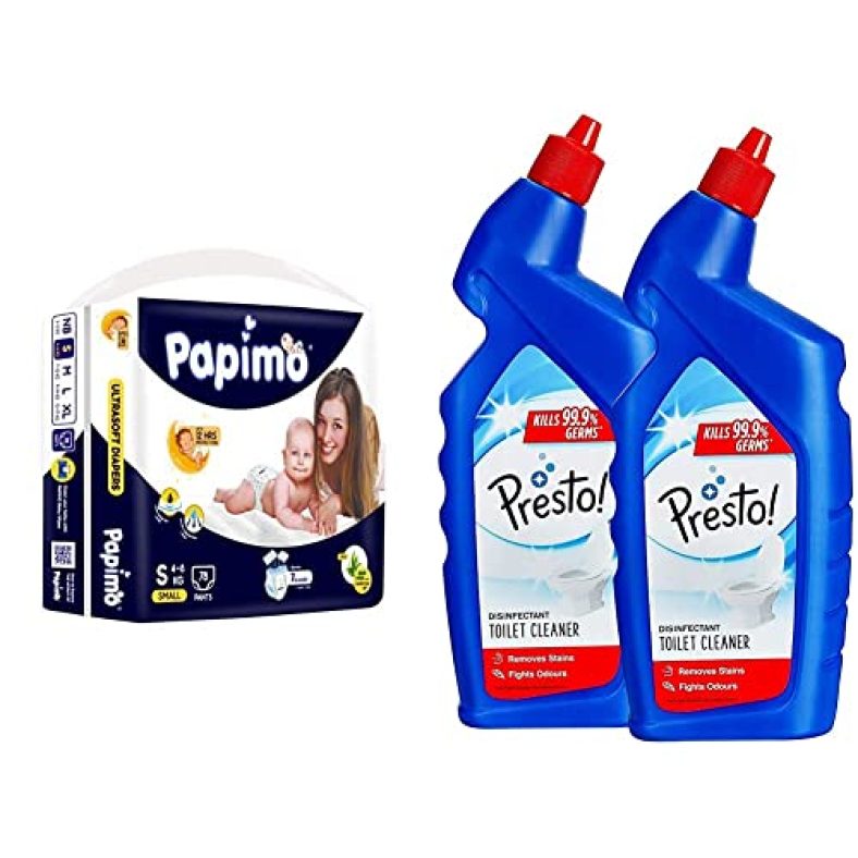 Papimo Baby Pants Diapers With Aloe Vera, Small, 78 Count & Amazon Brand – Presto! Toilet Cleaner – 1 L (Pack Of 2)