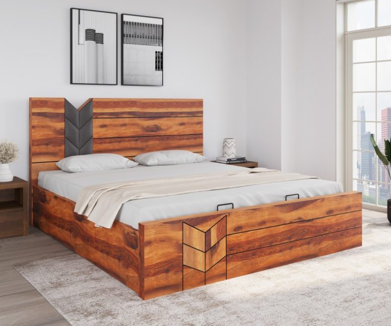 @Home By Nilkamal Ankara Engineered Wood King Hydraulic Bed(Finish Color – Walnut, Delivery Condition – Knock Down)