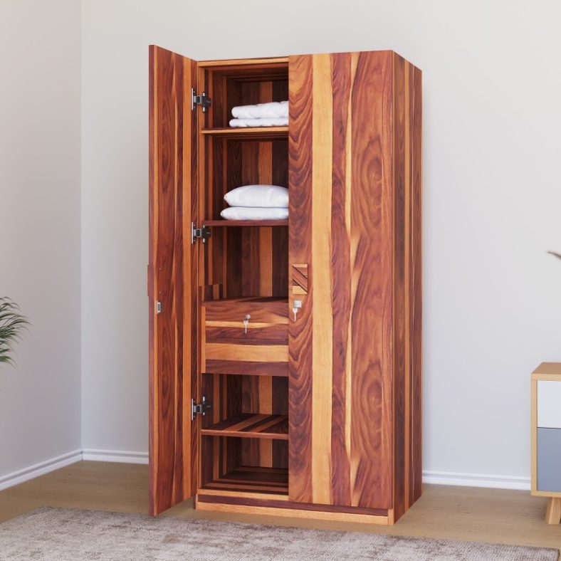 @Home By Nilkamal Ankara Solid Wood 2 Door Wardrobe(Finish Color – Walnut, Knock Down)