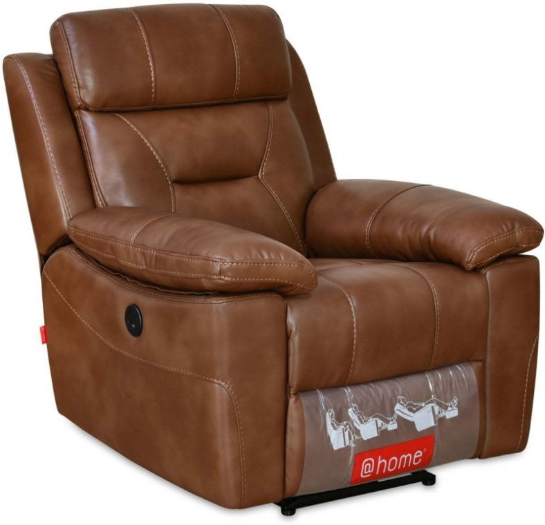 @Home By Nilkamal Delp Half-Leather Powered Recliner(Finish Color – Choco Brown, Knock Down)